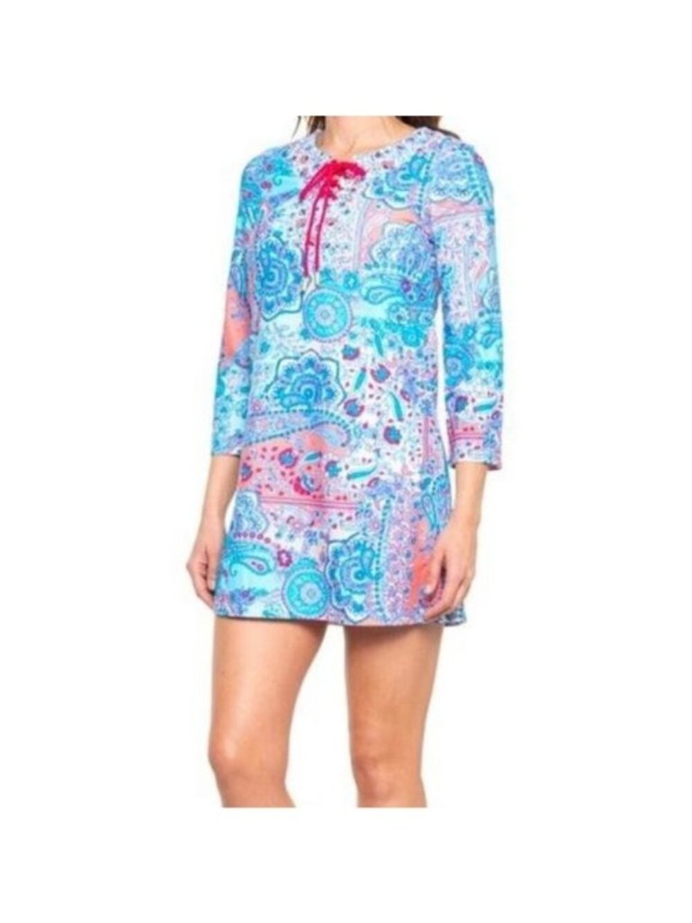 Aqua et Sol Women's Paisley Coverup Turquoise Multi Beach Vacation Size Large